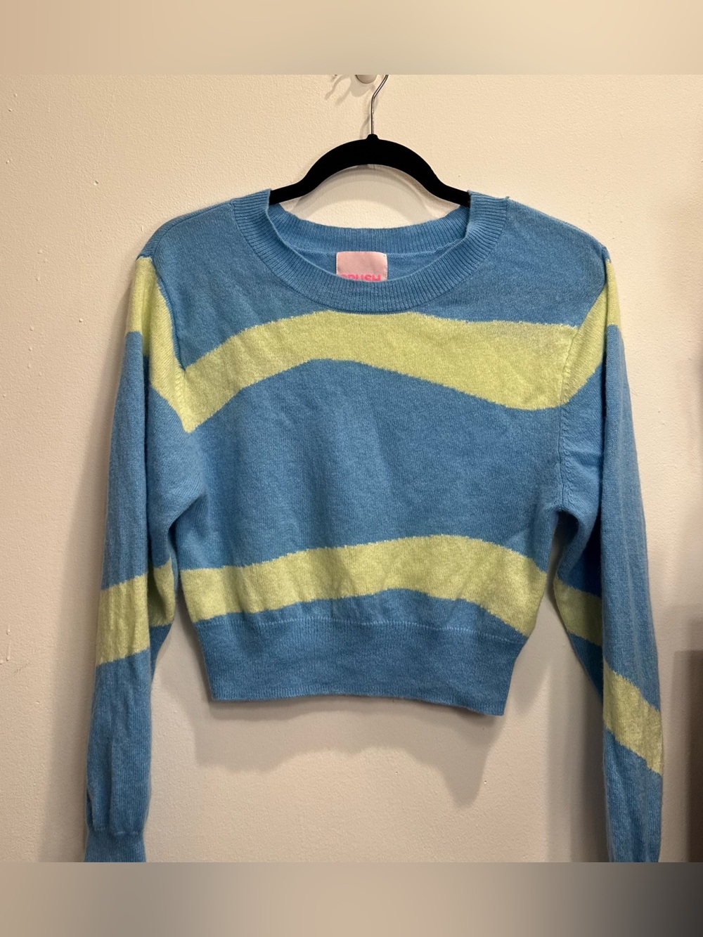 CRUSH 100% Cashmere Funky Blue & Green Striped Sweater